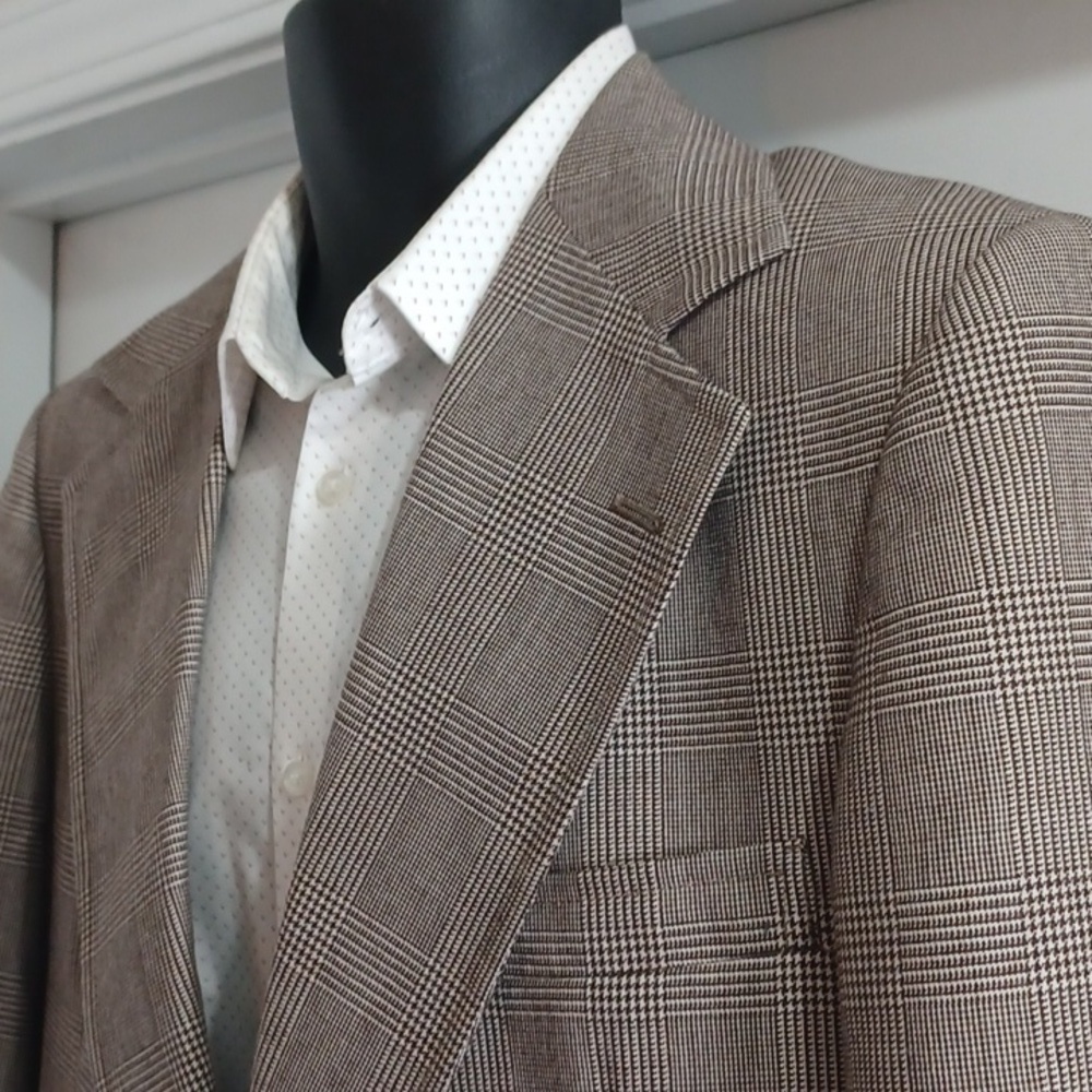 vintage Classic Tailored Fit Men's Brown Checkered Blazer - Picture 5 of 9